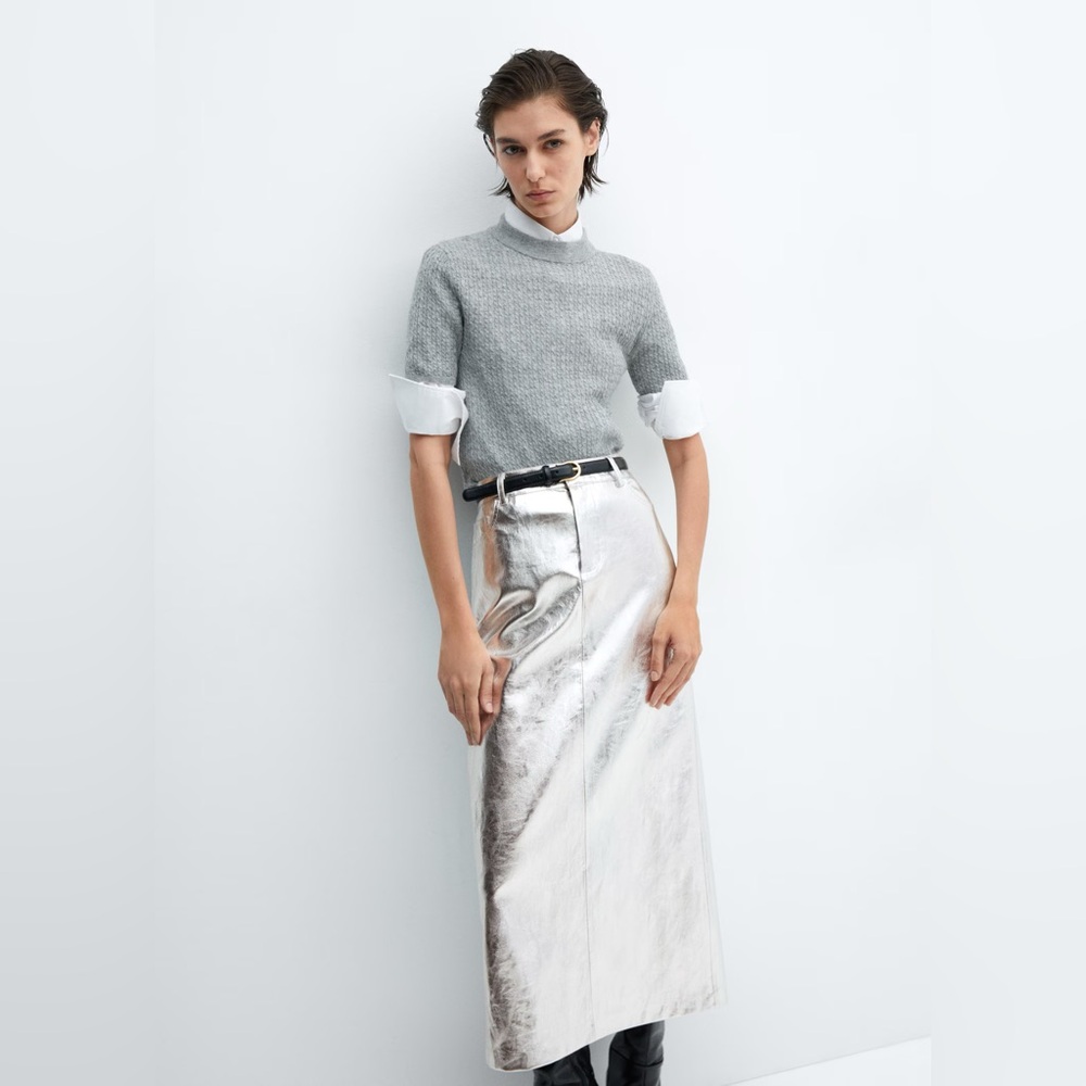 MANGO METALLIC MIDI SKIRT